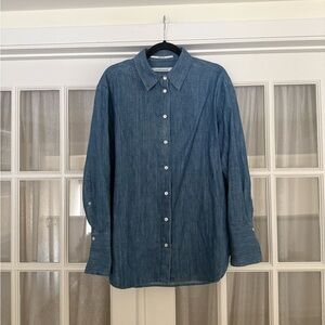 Another Tomorrow 100% Cotton Blue Denim Button-Up Shirt